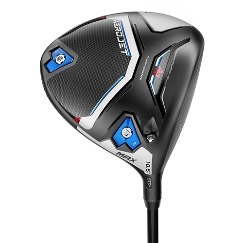 Cobra Aerojet MAX Driver – adressvy med draw-bias vikter och MyFly hosel, 10,5°