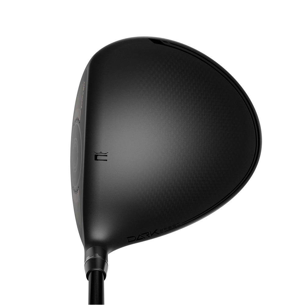 Cobra Darkspeed X driver, matt svart krona med blå detaljer sedd vid adress