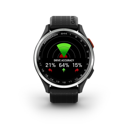 Garmin Approach S44 svart golfklocka med AMOLED-skärm och bankarta