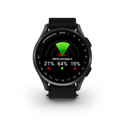 Garmin Approach S50 svart golfklocka sedd framifrån med bankarta