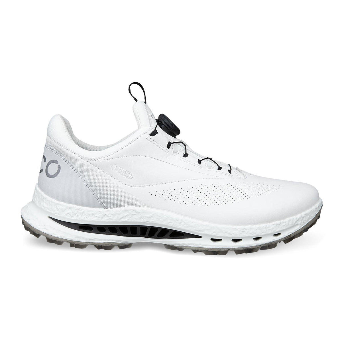 ECCO M Golf BIOM C5 BOA GTX spikeless golfsko herr i vitt med BOA-vred, sedd från sidan