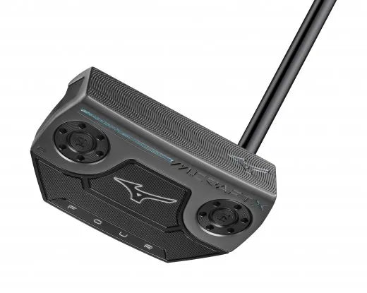 Mizuno M.Craft X B4 fyrkantig mallet-putter med double bend-hals, sedd ovanifrån vid adress