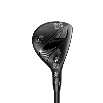 Cobra OPTM Hybrid i svart finish sedd ur adress-position, med bred och grund klubbprofil för hög MOI och FutureFit33-hosel synlig vid skaft-fästet