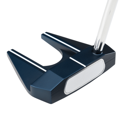 Odyssey AI-ONE Seven DB fang-mallet putter, sedd ovanifrån vid adress