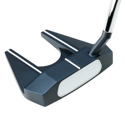 Odyssey AI-ONE Seven S fang-mallet putter, sedd ovanifrån vid adress