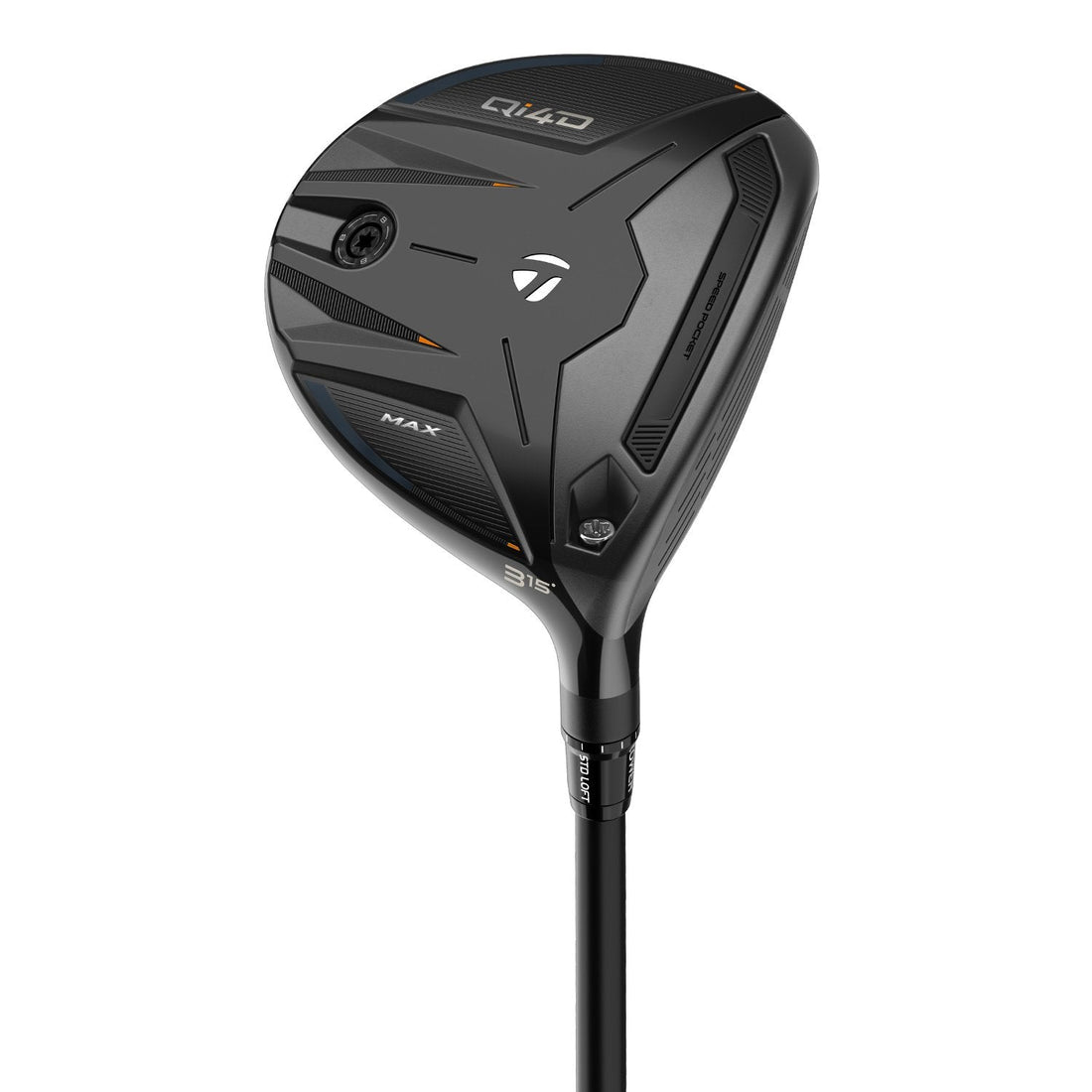 TaylorMade Qi4D Max fairwaywood, klubbhuvudet sett snett framifrån