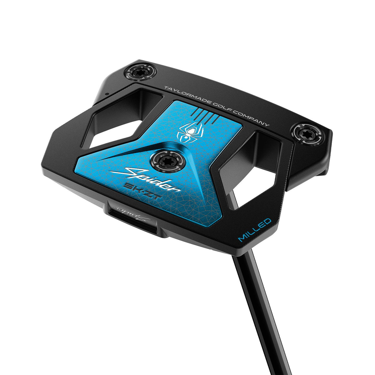 TaylorMade Spider ZT Black zero-torque mallet-putter, sedd ovanifrån med Milled True Path Alignment