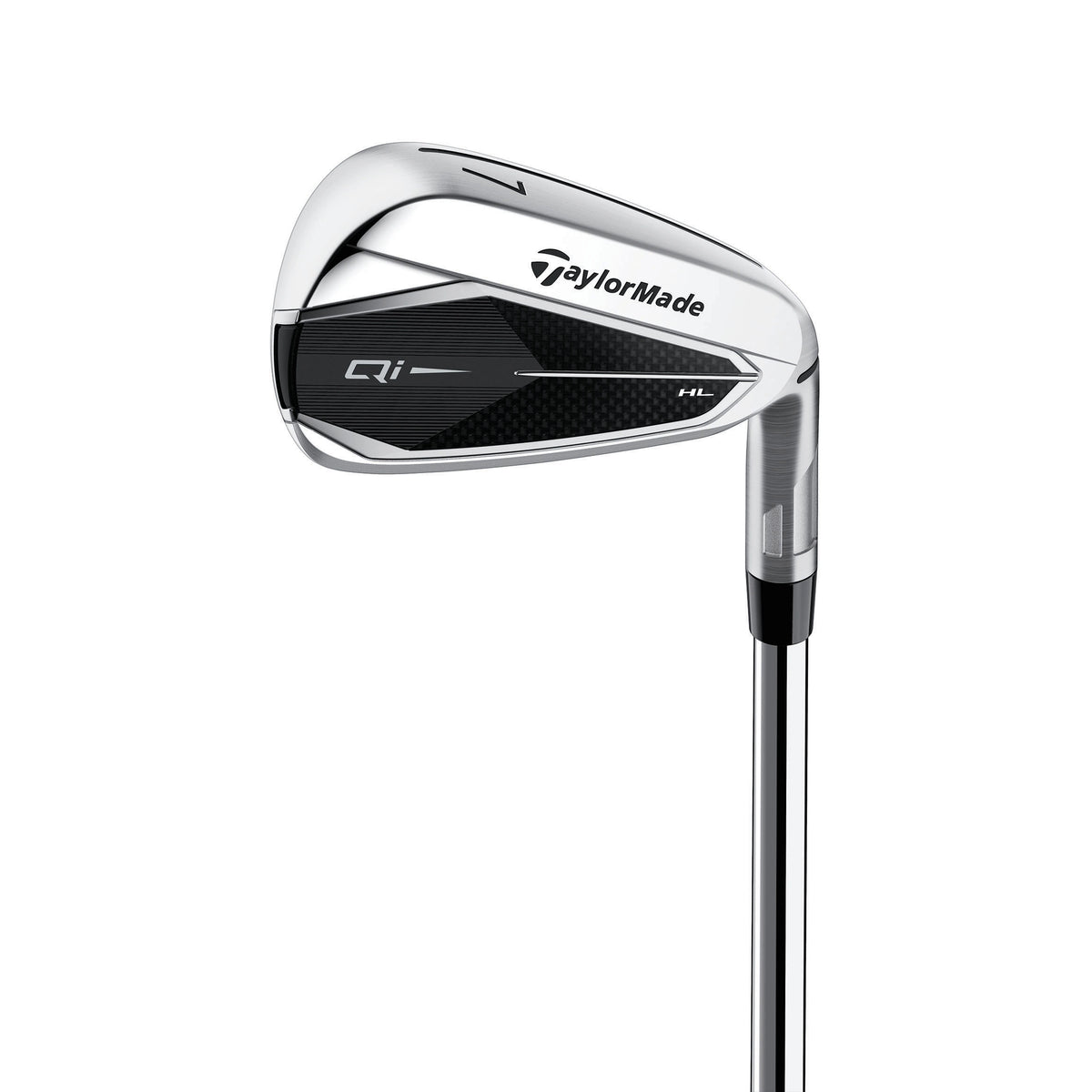 TaylorMade Qi HL järnset i grafit, klubbhuvudena sedda snett framifrån
