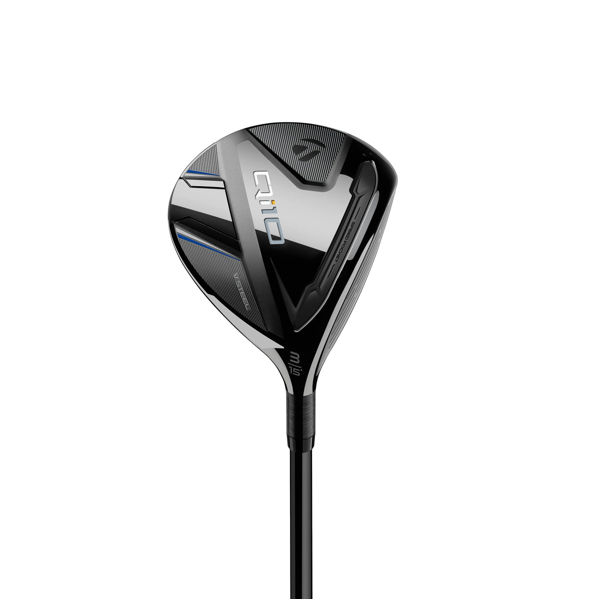 TaylorMade Qi10 fairwaywood, klubbhuvudet sett snett framifrån