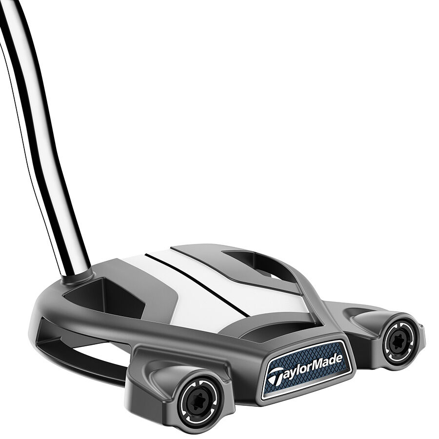 TaylorMade Spider Tour S CB DB mallet-putter, vy av Pure Roll-träffytan och Gunmetal PVD-finish